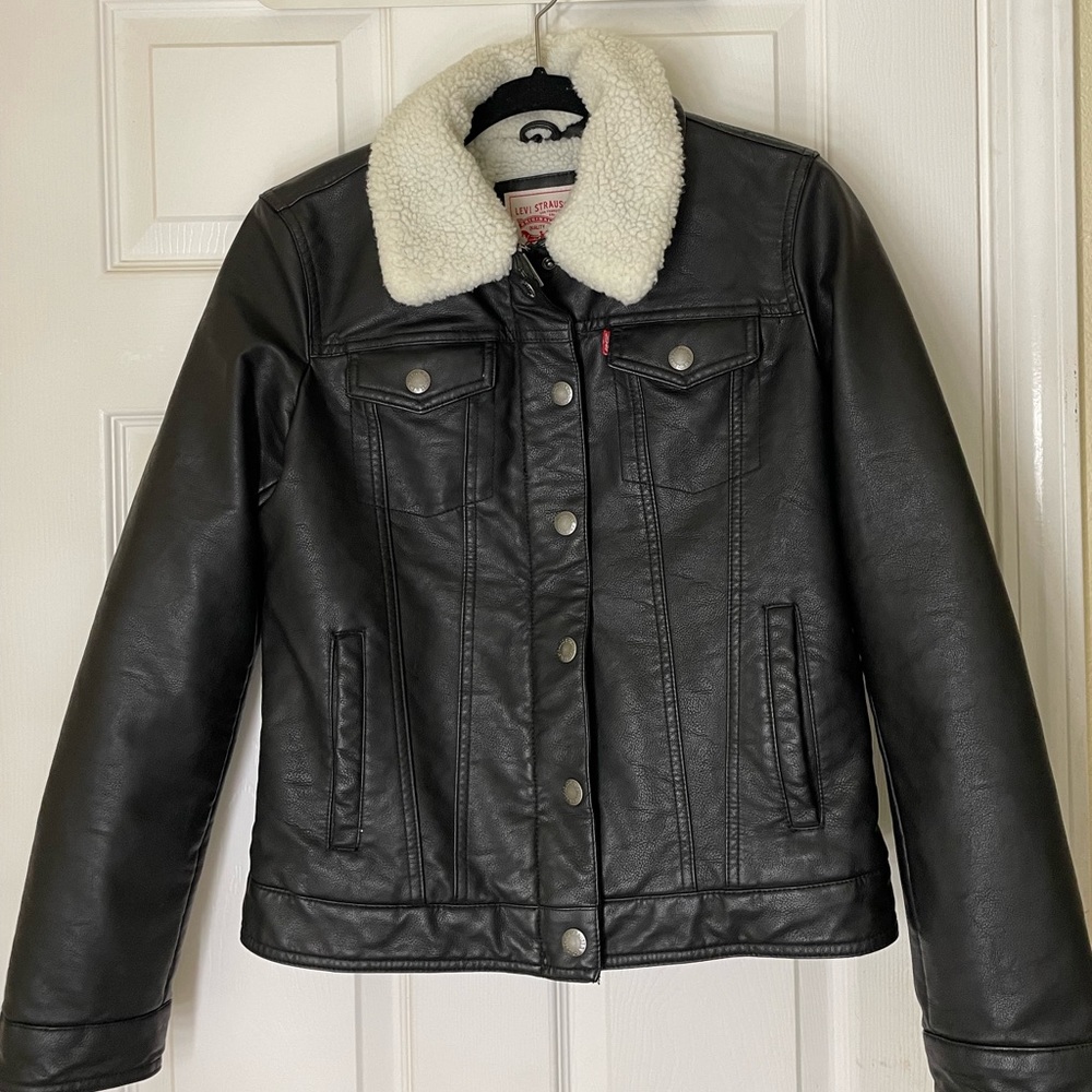 Faux Leather Sherpa Levi Coat